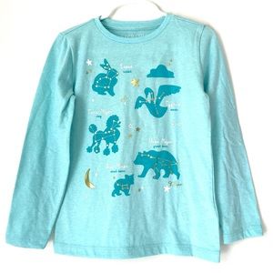 🆕 Crewcuts Aqua Animal Constellation Long Sleeve Girls T shirt Size 4-5